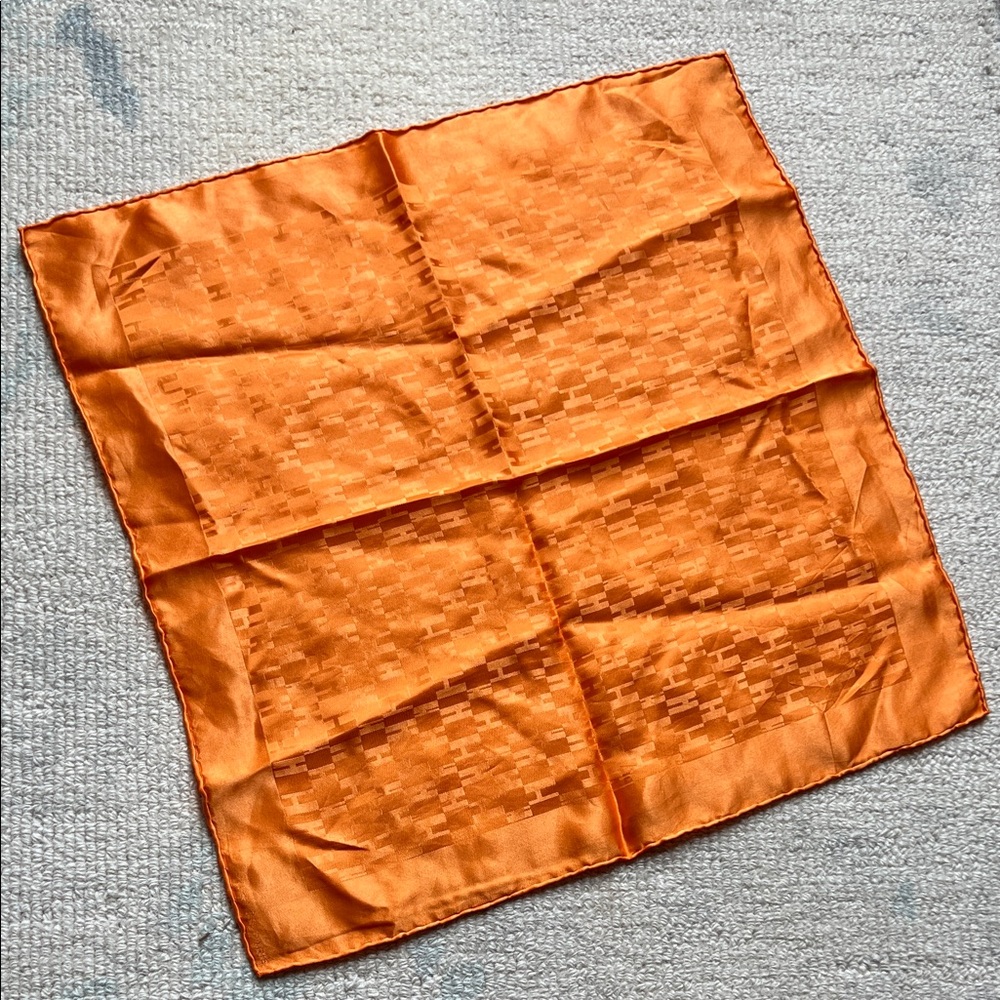Hermes Carre Grand H Vibrant Orange Silk Scarf/Pocket Square